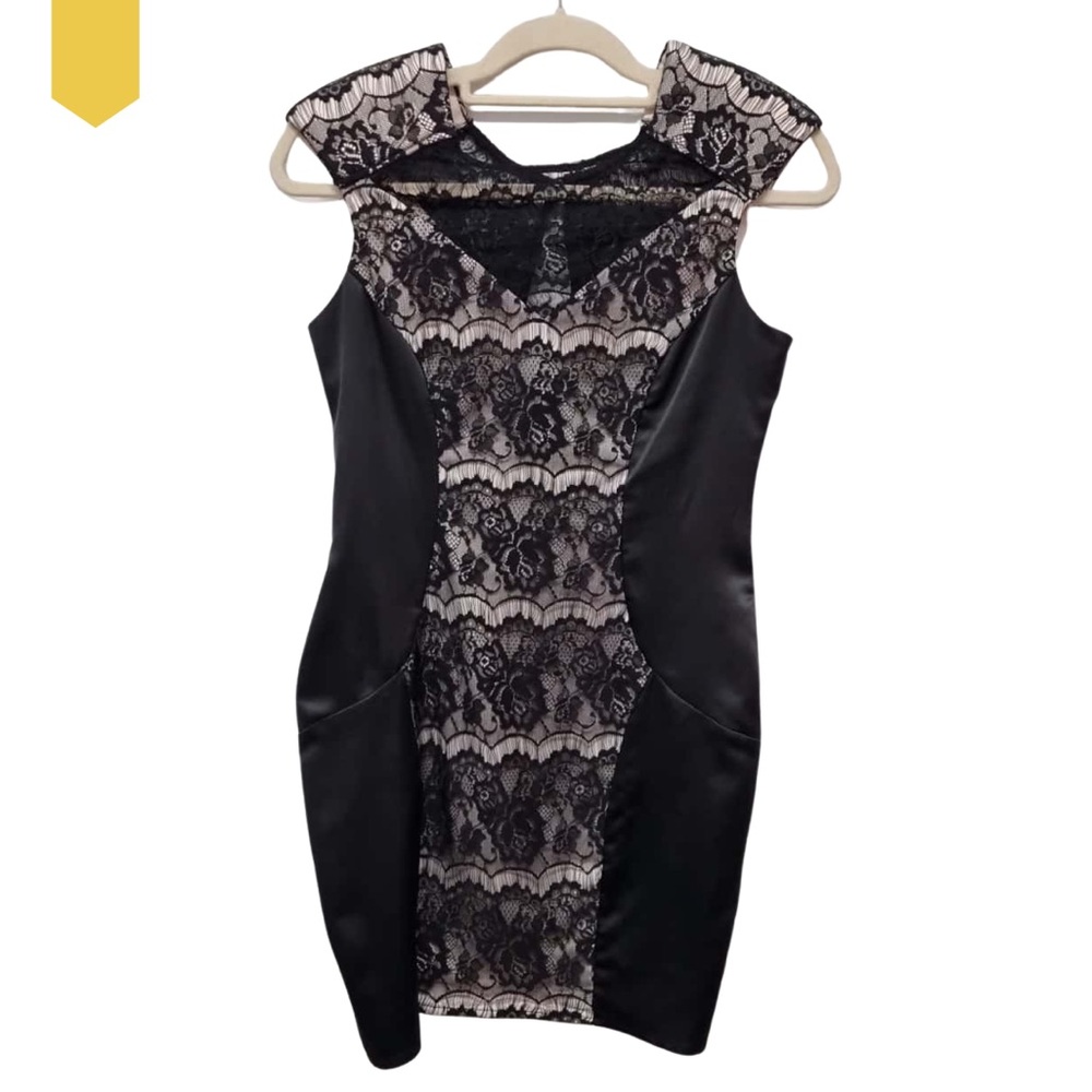 Black Cocktail Lace Dress with shoulder padding